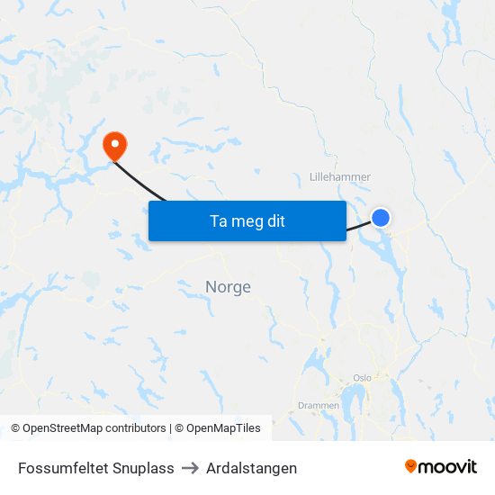 Fossumfeltet Snuplass to Ardalstangen map