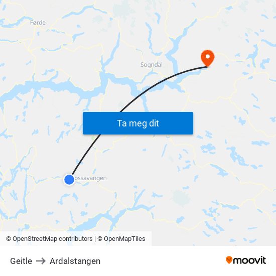 Geitle to Ardalstangen map
