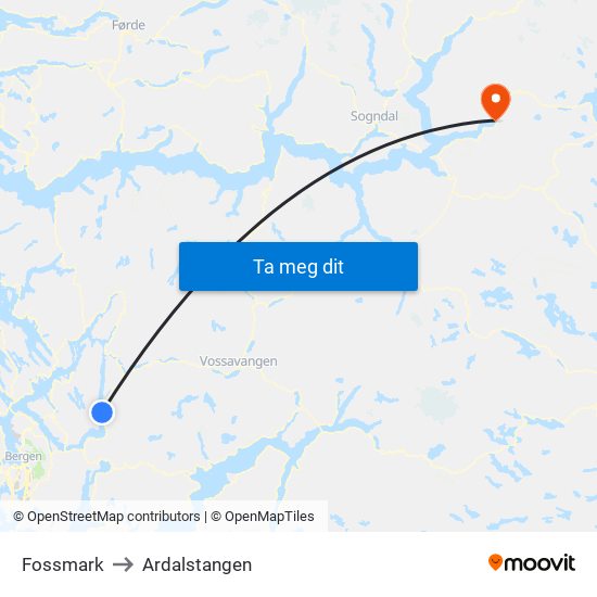 Fossmark to Ardalstangen map