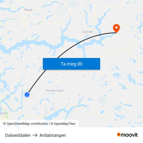 Dalseiddalen to Ardalstangen map