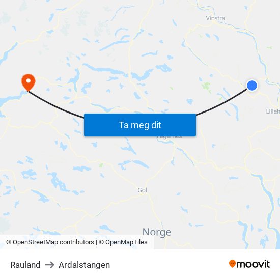 Rauland to Ardalstangen map
