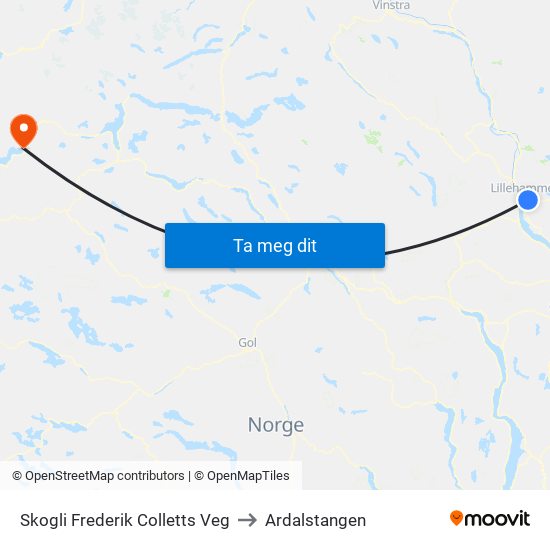Skogli Frederik Colletts Veg to Ardalstangen map