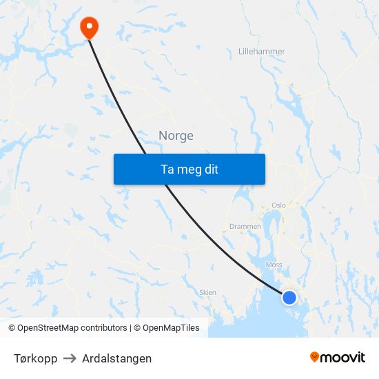 Tørkopp to Ardalstangen map