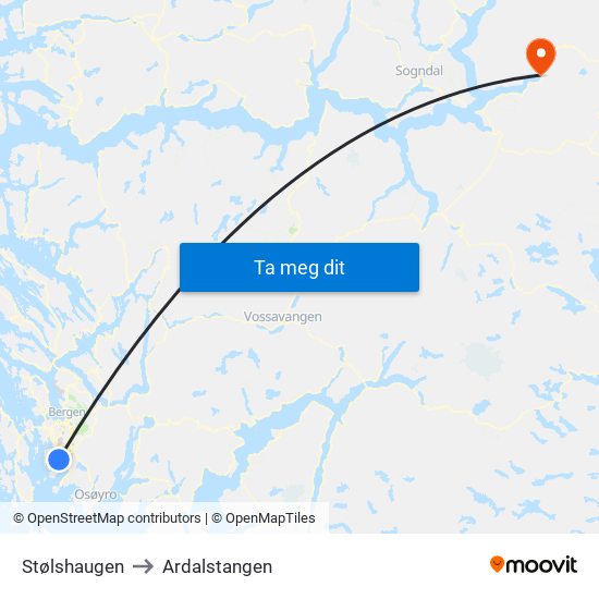 Stølshaugen to Ardalstangen map