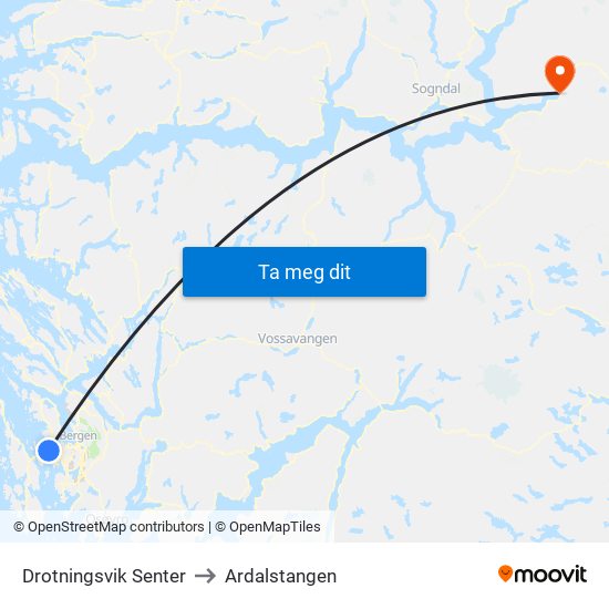 Drotningsvik Senter to Ardalstangen map