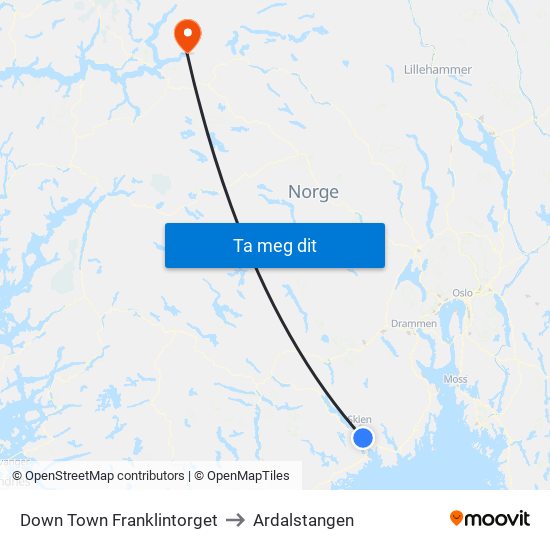 Down Town Franklintorget to Ardalstangen map