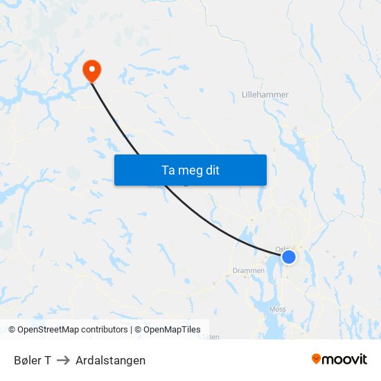 Bøler T to Ardalstangen map