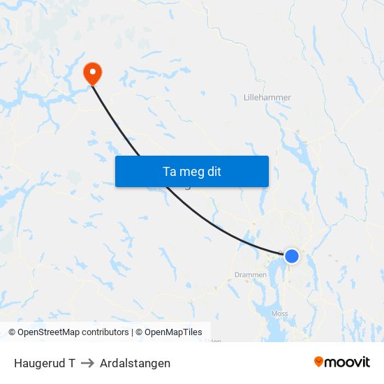 Haugerud T to Ardalstangen map