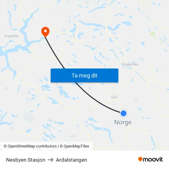 Nesbyen Stasjon to Ardalstangen map