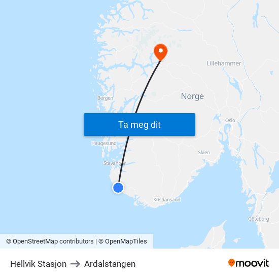 Hellvik Stasjon to Ardalstangen map