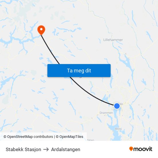 Stabekk Stasjon to Ardalstangen map