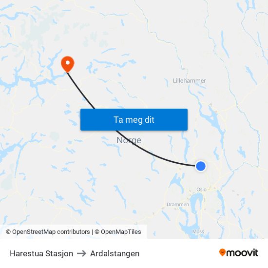Harestua Stasjon to Ardalstangen map
