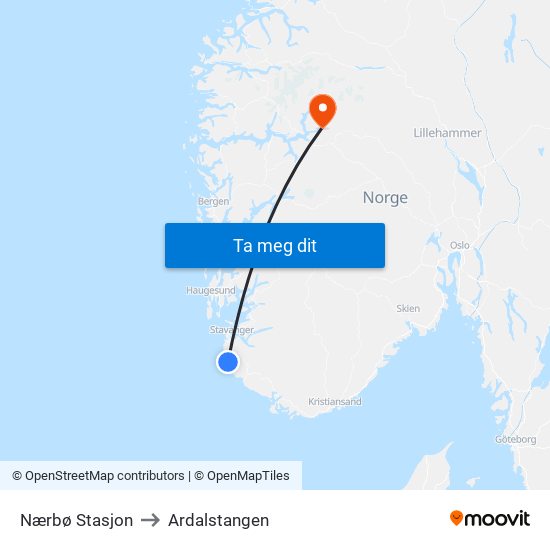 Nærbø Stasjon to Ardalstangen map