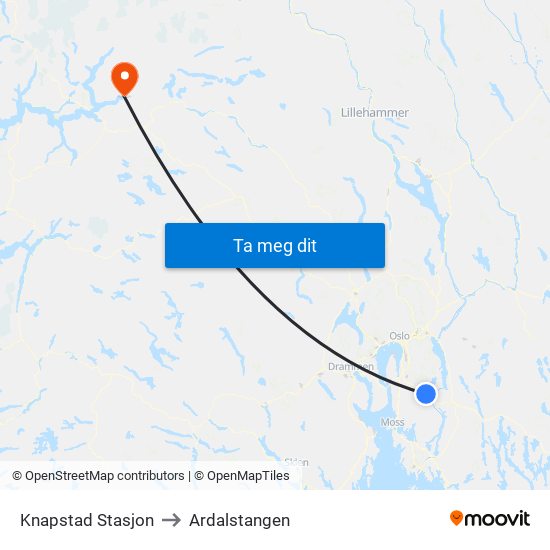 Knapstad Stasjon to Ardalstangen map