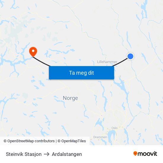 Steinvik Stasjon to Ardalstangen map