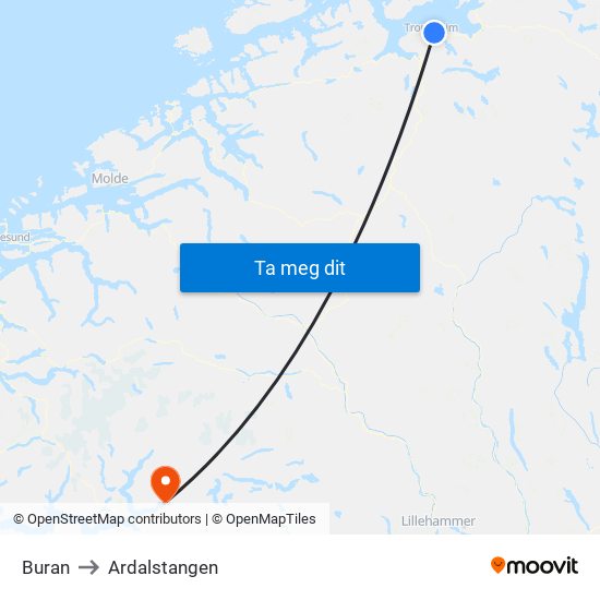Buran to Ardalstangen map