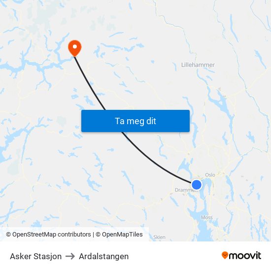 Asker Stasjon to Ardalstangen map