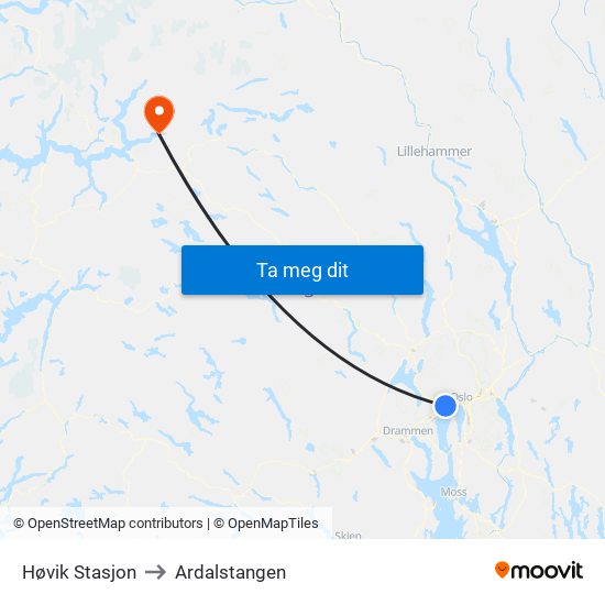 Høvik Stasjon to Ardalstangen map