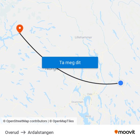 Overud to Ardalstangen map