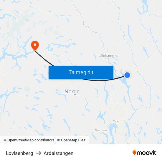 Lovisenberg to Ardalstangen map