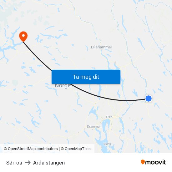 Sørroa to Ardalstangen map