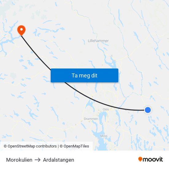 Morokulien to Ardalstangen map