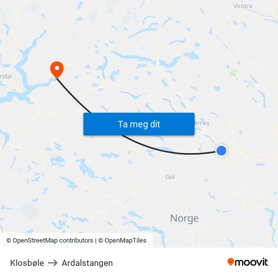 Klosbøle to Ardalstangen map