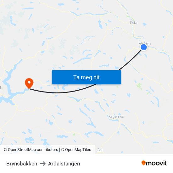 Brynsbakken to Ardalstangen map