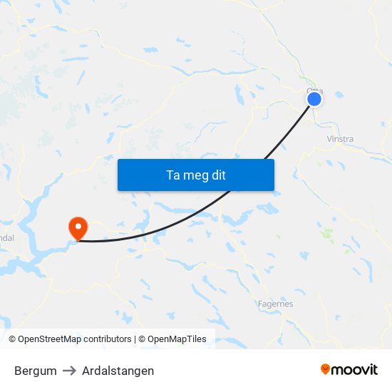 Bergum to Ardalstangen map