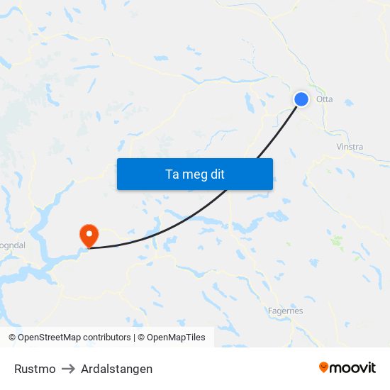 Rustmo to Ardalstangen map