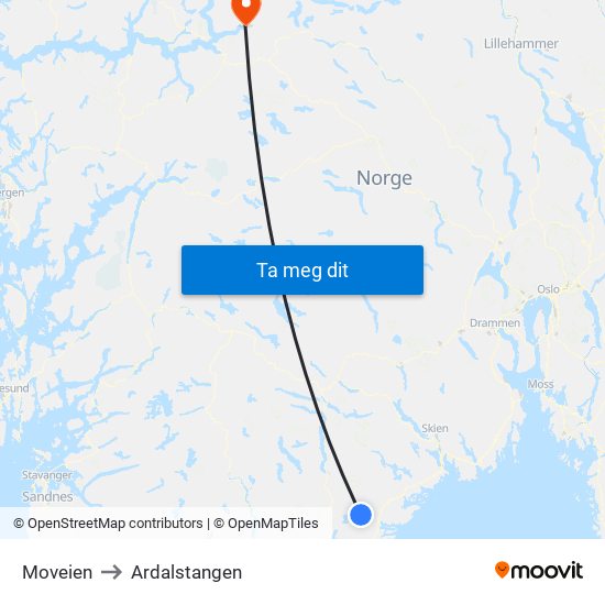 Moveien to Ardalstangen map