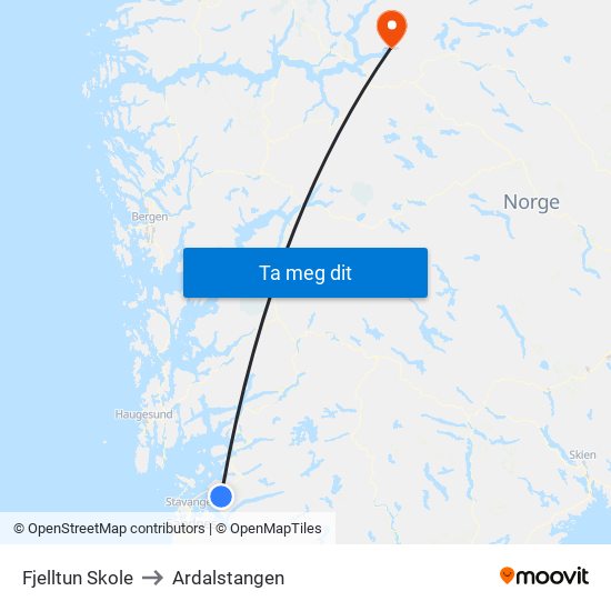 Fjelltun Skole to Ardalstangen map