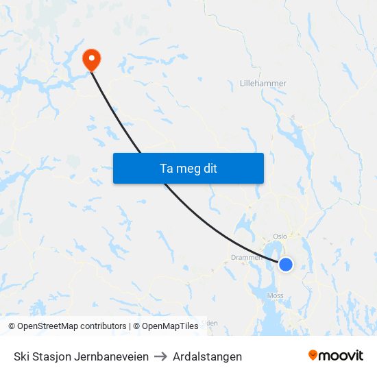 Ski Stasjon Jernbaneveien to Ardalstangen map