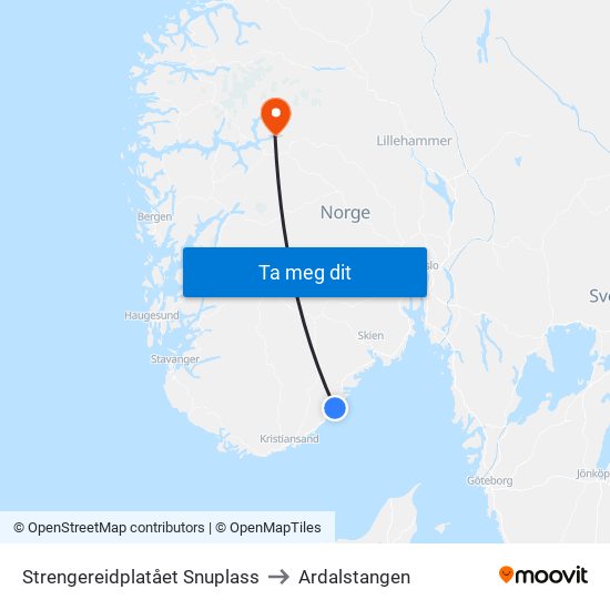 Strengereidplatået Snuplass to Ardalstangen map