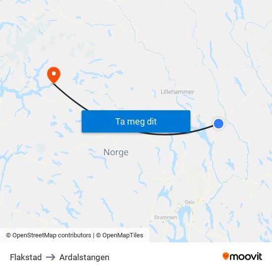 Flakstad to Ardalstangen map