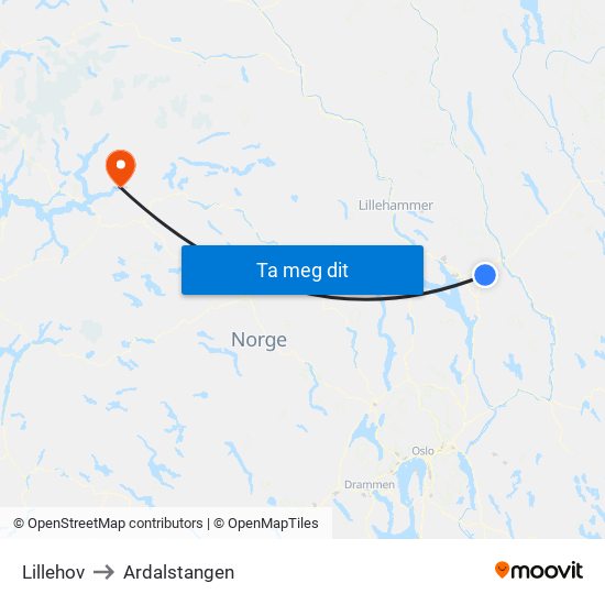 Lillehov to Ardalstangen map