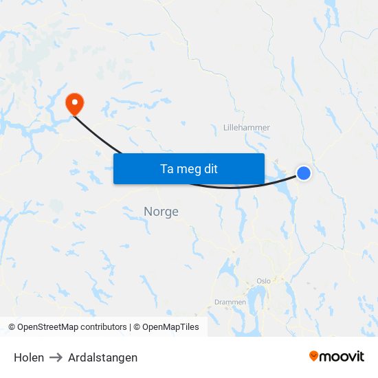 Holen to Ardalstangen map