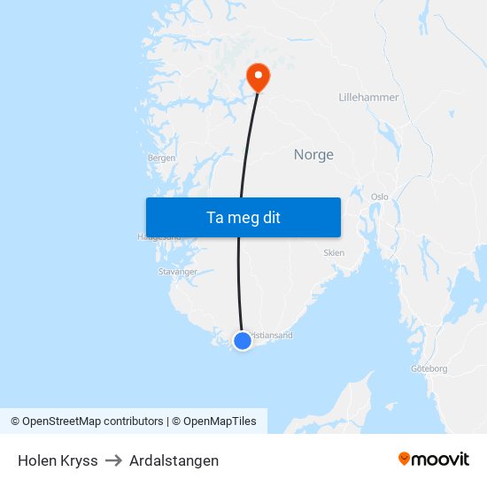 Holen Kryss to Ardalstangen map