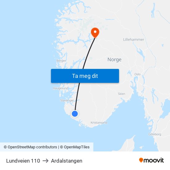 Lundveien 110 to Ardalstangen map
