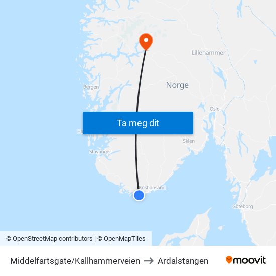 Middelfartsgate/Kallhammerveien to Ardalstangen map