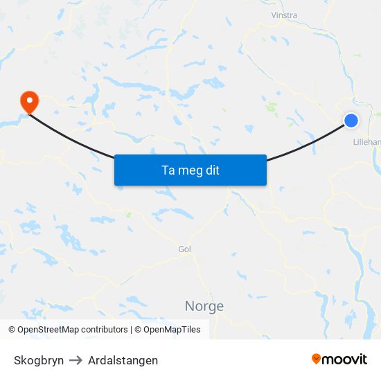 Skogbryn to Ardalstangen map