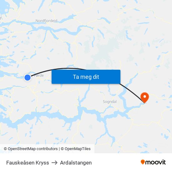 Fauskeåsen Kryss to Ardalstangen map