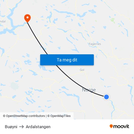 Buøyni to Ardalstangen map