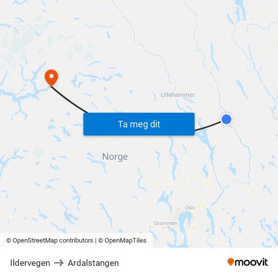 Ildervegen to Ardalstangen map