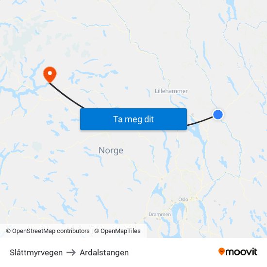 Slåttmyrvegen to Ardalstangen map