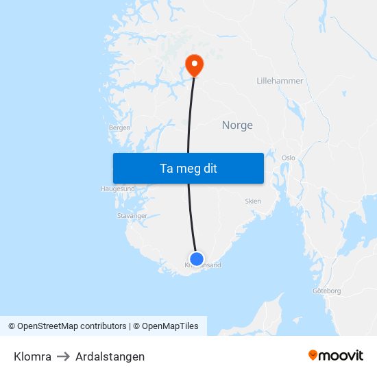 Klomra to Ardalstangen map