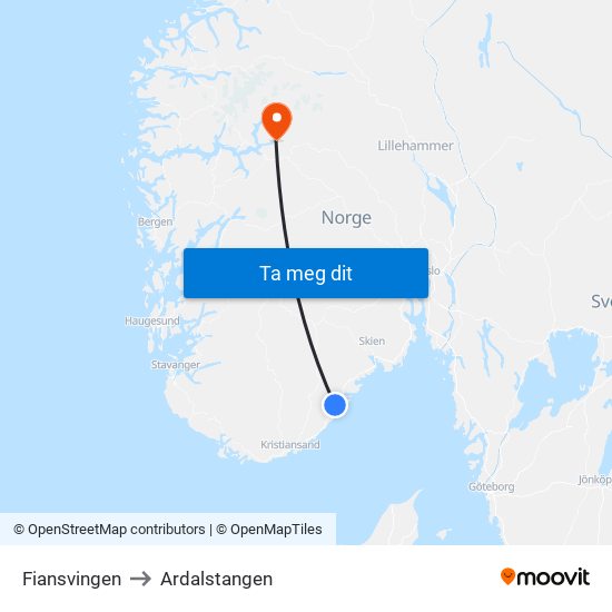 Fiansvingen to Ardalstangen map