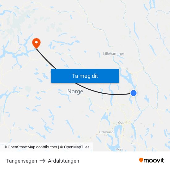 Tangenvegen to Ardalstangen map