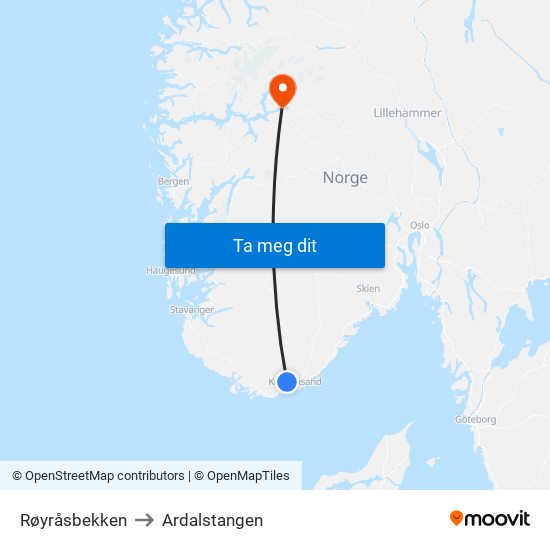 Røyråsbekken to Ardalstangen map