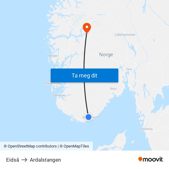 Eidså to Ardalstangen map